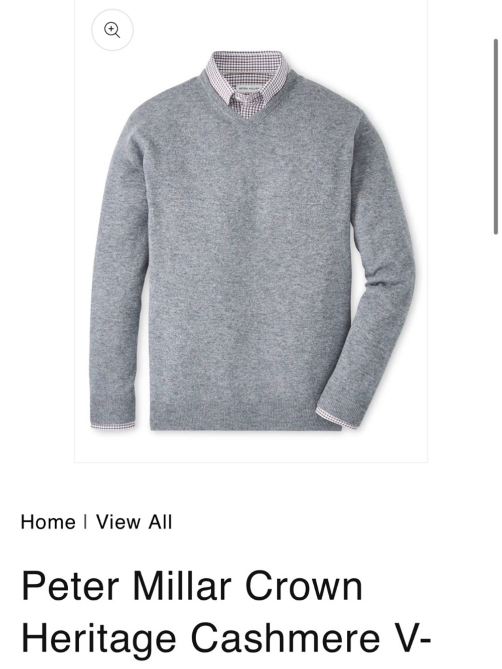 Peter Millar Charcoal Gray Cashmere V-Neck Sweater